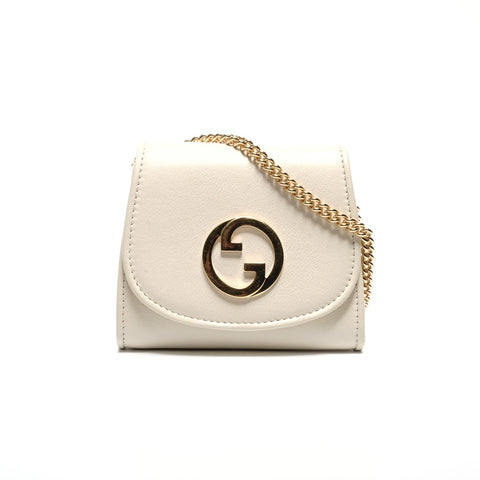 GUCCI Blondie Mittelgroße Lederkette Geldbörse Umhängetasche Elfenbein WS24407