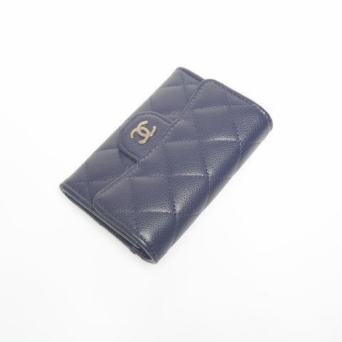 CHANEL 2022-2025 Matelasse Card Case Compact Wallet Coin case Navy WS24408