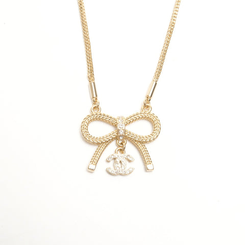 CHANEL B24C 2024 COCO Mark Ribbon Rhinestone Necklace gold WS24423