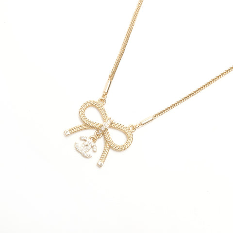 CHANEL B24C 2024 COCO Mark Ribbon Rhinestone Necklace gold WS24423