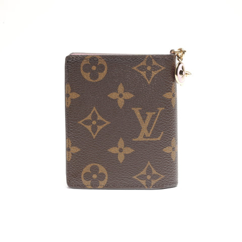 LOUIS VUITTON Monogram Pocket Wallet with LV Charm in Pink Bifold Wallet Brown WS24437