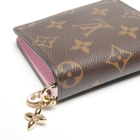 LOUIS VUITTON Monogram Pocket Wallet with LV Charm in Pink Bifold Wallet Brown WS24437