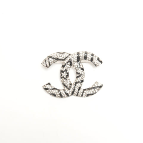 CHANEL 23K 2023 COCO Mark Star Rhinestone Brooch Silver WS24448