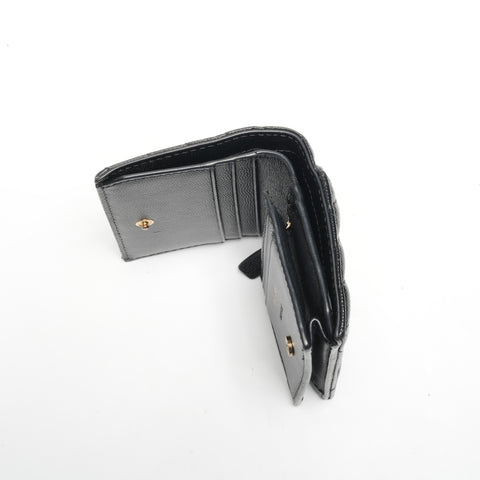 YVES SAINT LAURENT Cassandra Leather Compact Zip Wallet Bifold Wallet black WS24455