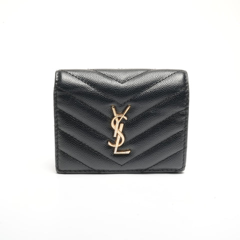 YVES SAINT LAURENT Cassandra Leather Compact Zip Wallet Bifold Wallet black WS24455