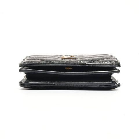 YVES SAINT LAURENT Cassandra Leather Compact Zip Wallet Bifold Wallet black WS24455