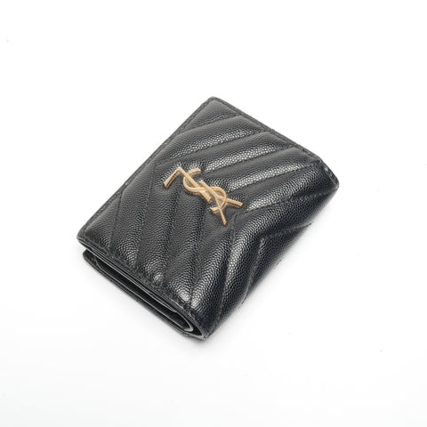YVES SAINT LAURENT Cassandra Leather Compact Zip Wallet Bifold Wallet black WS24455