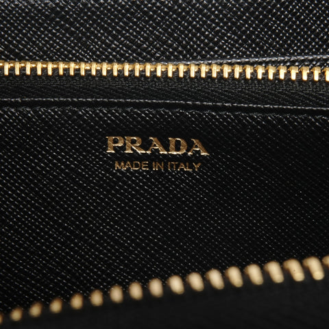 PRADA Leather logo round zip Purse black WS24457