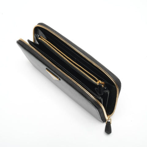 PRADA Leather logo round zip Purse black WS24457