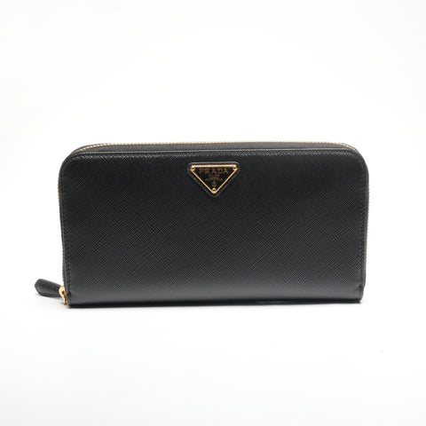 PRADA Leder-Logo-Geldbörse mit rundem Reißverschluss, schwarz WS24457