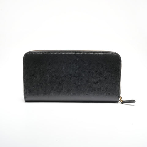 PRADA Leather logo round zip Purse black WS24457