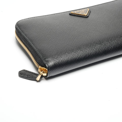 PRADA Leather logo round zip Purse black WS24457