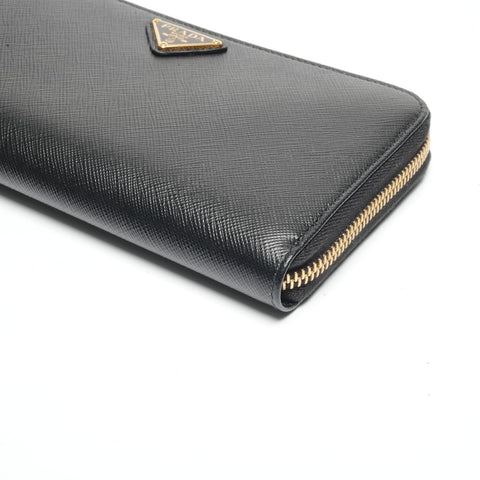 PRADA Leather logo round zip Purse black WS24457