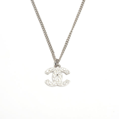 CHANEL F13 V 2013 COCO Mark Rhinestone Necklace Silver WS24462