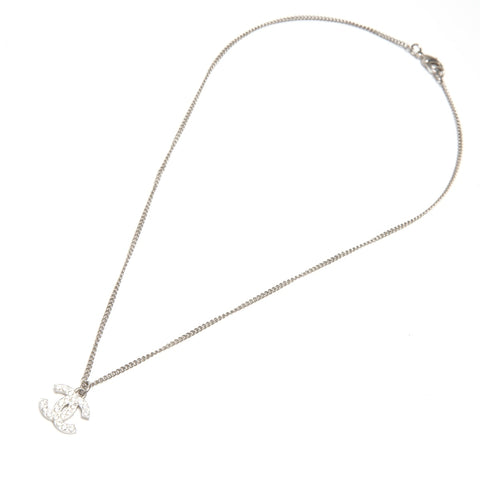 CHANEL F13 V 2013 COCO Mark Rhinestone Necklace Silver WS24462