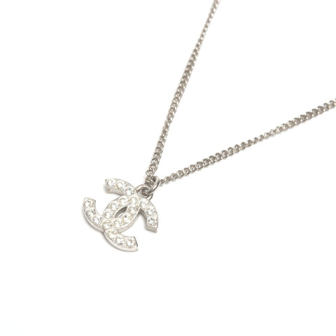 CHANEL F13 V 2013 COCO Mark Rhinestone Necklace Silver WS24462