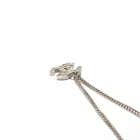 CHANEL F13 V 2013 COCO Mark Rhinestone Necklace Silver WS24462