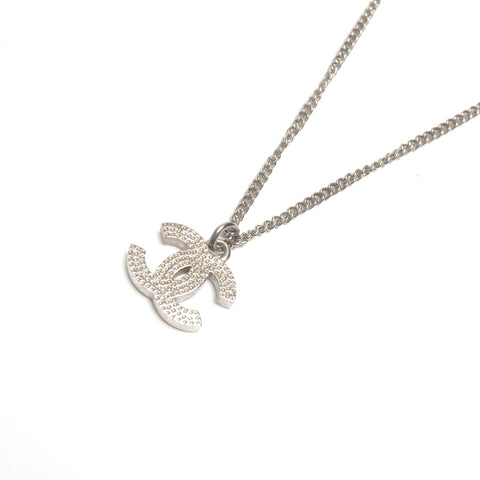 CHANEL F13 V 2013 COCO Mark Rhinestone Necklace Silver WS24462