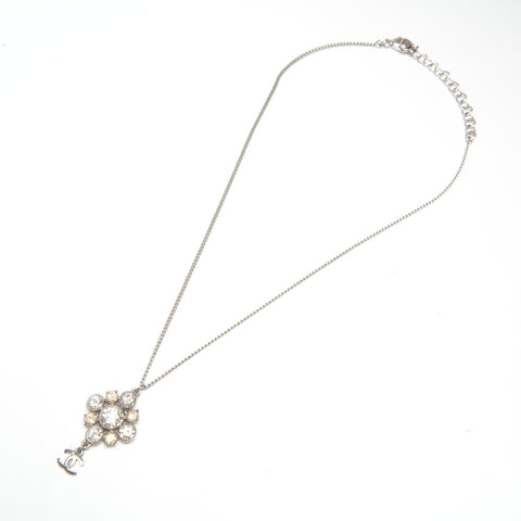 CHANEL C11 V 2011 COCO Mark Crystal Flower Necklace Silver WS24463