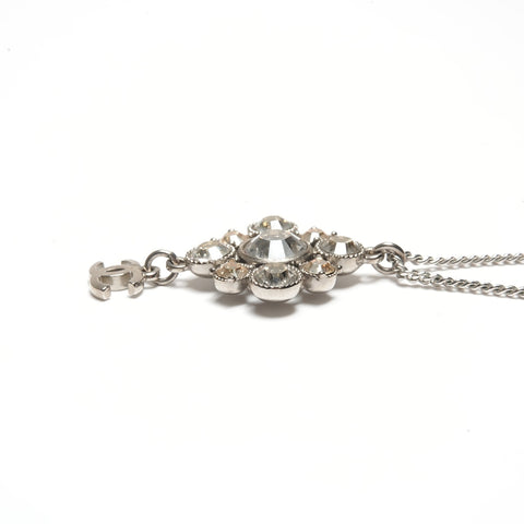 CHANEL C11 V 2011 COCO Mark Crystal Flower Necklace Silver WS24463