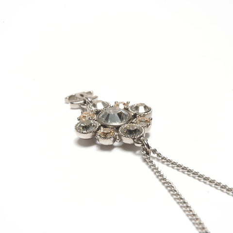 CHANEL C11 V 2011 COCO Mark Crystal Flower Necklace Silver WS24463