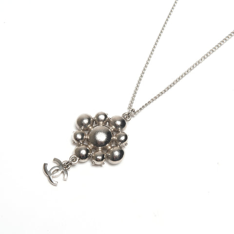 CHANEL C11 V 2011 COCO Mark Crystal Flower Necklace Silver WS24463