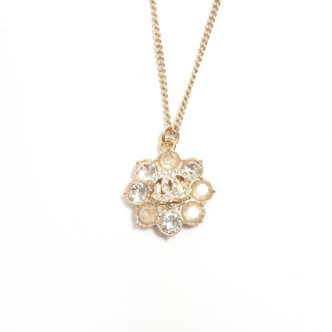 CHANEL B15 A 2015 COCO Mark Flower Rhinestone Necklace gold WS24464