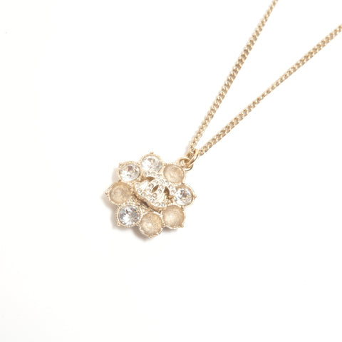 CHANEL B15 A 2015 COCO Mark Flower Rhinestone Necklace gold WS24464