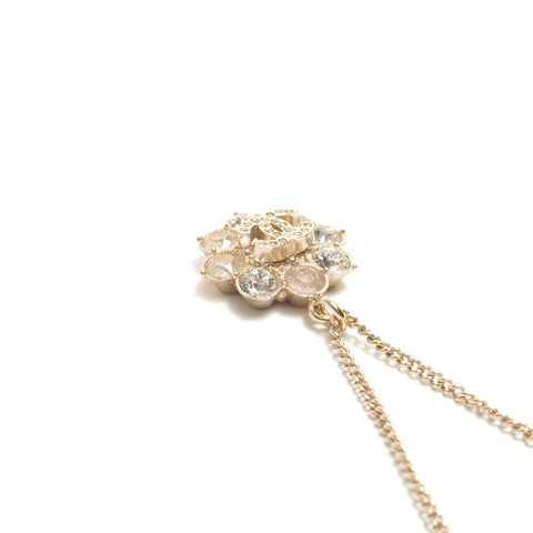 CHANEL B15 A 2015 COCO Mark Flower Rhinestone Necklace gold WS24464