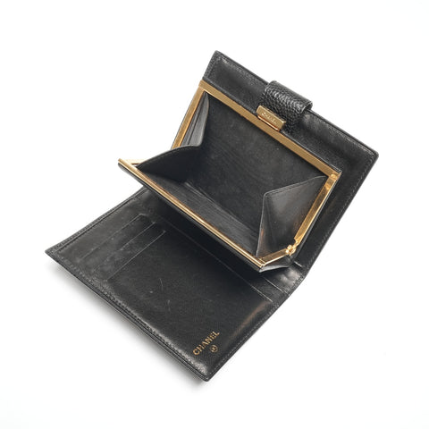 CHANEL No. 4 1996-1997 Caviar COCO Mark Bifold Wallet black WS24474