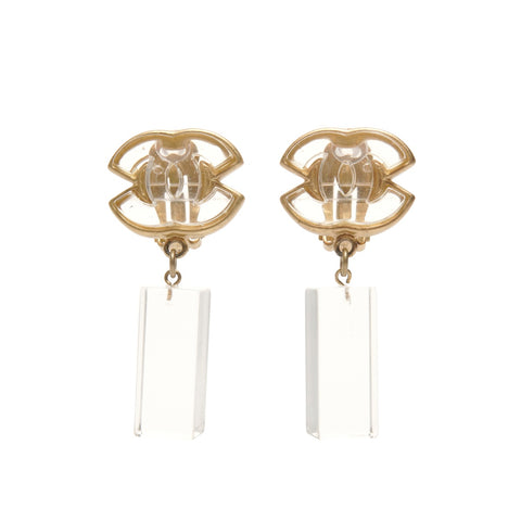 CHANEL 01P 2001 COCO Mark Clear Square Earring gold WS24491