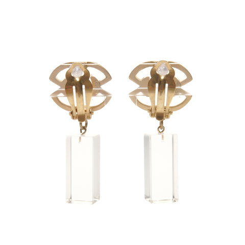 CHANEL 01P 2001 COCO Mark Clear Square Earring gold WS24491