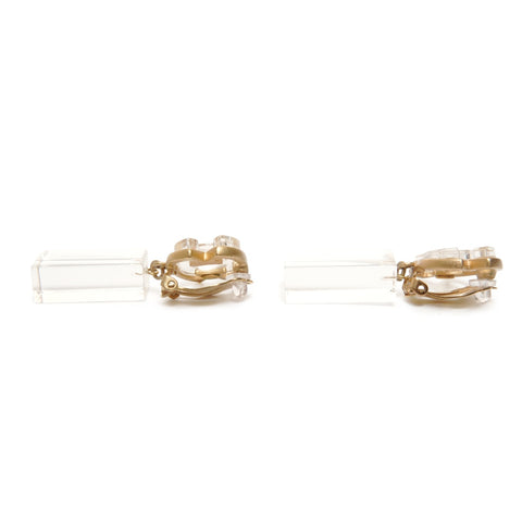 CHANEL 01P 2001 COCO Mark Clear Square Earring gold WS24491
