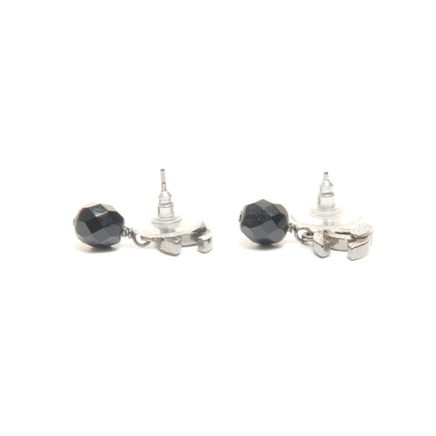CHANEL 08A 2008 COCO Mark Black Rhinestone Pierce Silver WS24492