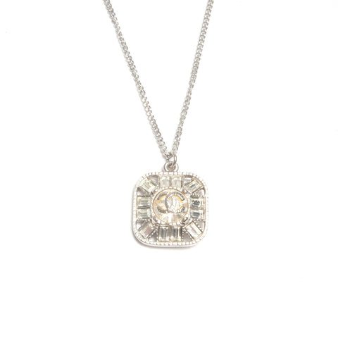 CHANEL 09P 2009 COCO Mark Rhinestone Square Necklace Silver WS24498
