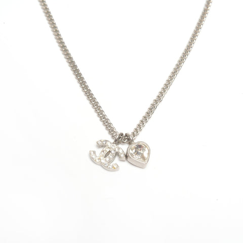 CHANEL 09C 2009 COCO Mark Heart Rhinestone Necklace Silver WS24500