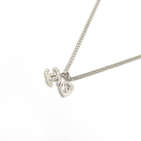 CHANEL 09C 2009 COCO Mark Heart Rhinestone Necklace Silver WS24500