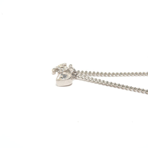 CHANEL 09C 2009 COCO Mark Heart Rhinestone Necklace Silver WS24500