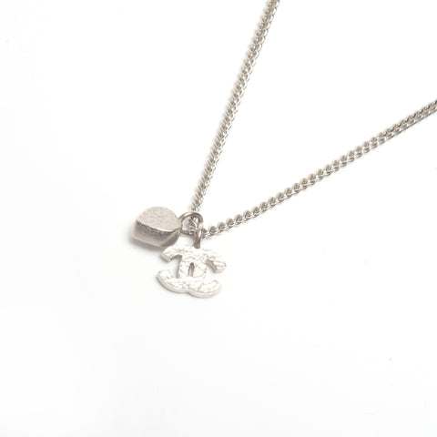 CHANEL 09C 2009 COCO Mark Heart Rhinestone Necklace Silver WS24500