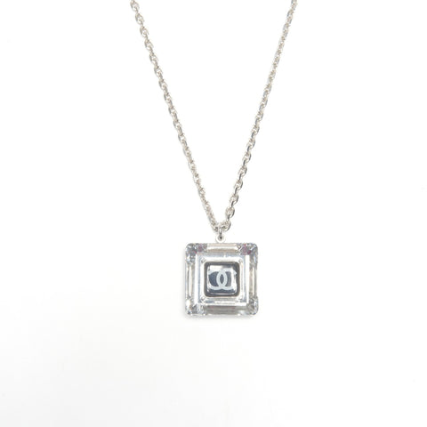CHANEL 06C COCO Mark Square Clear Necklace Silver WS24501