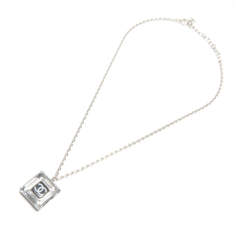 CHANEL 06C COCO Mark Square Clear Necklace Silver WS24501