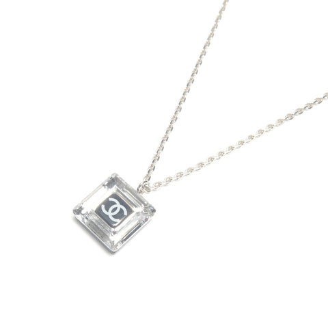 CHANEL 06C COCO Mark Square Clear Necklace Silver WS24501