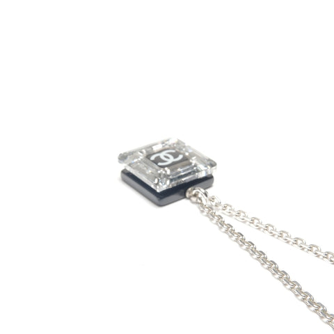 CHANEL 06C COCO Mark Square Clear Necklace Silver WS24501