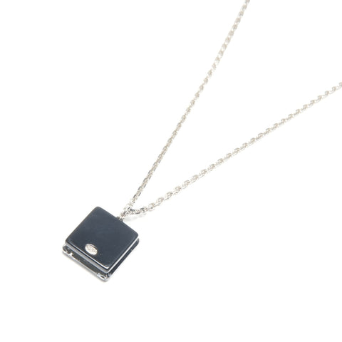 CHANEL 06C COCO Mark Square Clear Necklace Silver WS24501
