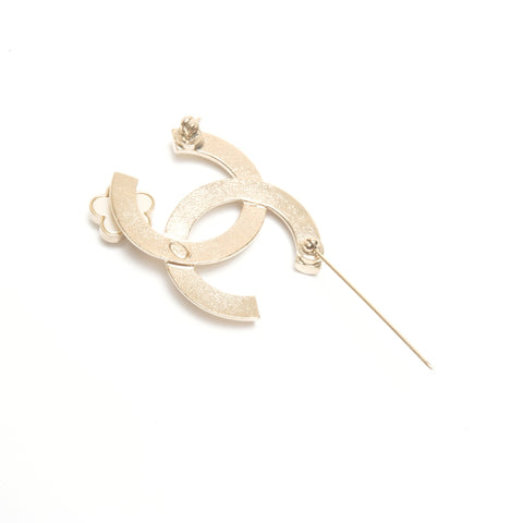 CHANEL A18P COCO Mark Camellia Pearl Brooch gold WS24503