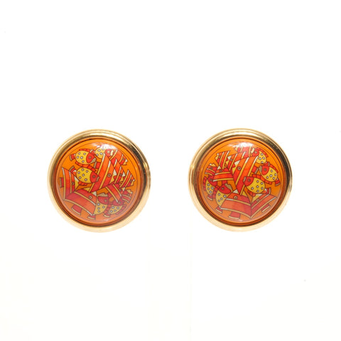 HERMES Enamel fish motif Earring Orange WS24512