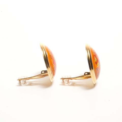 HERMES Enamel fish motif Earring Orange WS24512