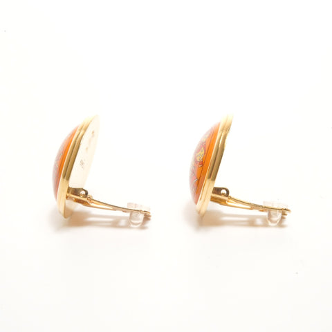 HERMES Enamel fish motif Earring Orange WS24512