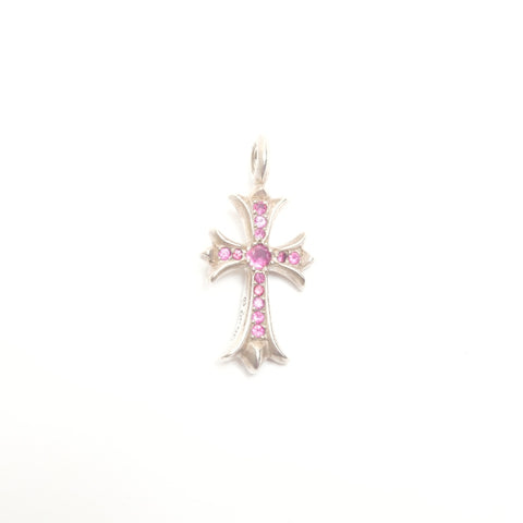CHROME HEARTS Cross Pendant Top Only Pink Sapphire Necklace Silver WS24513
