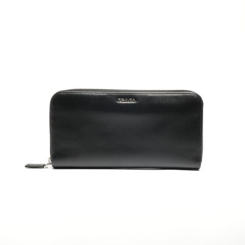 PRADA Leather round zip Purse black WS24517